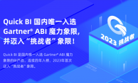 Quick BI連續(xù)4年且國內(nèi)唯一入選Gartner ABI魔力象限，并成功躍升至挑戰(zhàn)者象限