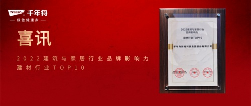 喜訊丨建材行業(yè)TOP10！千年舟綜合實(shí)力再獲認(rèn)可