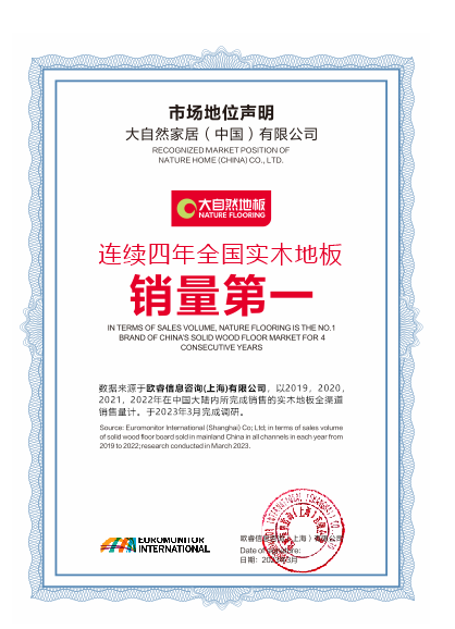 低碳引領(lǐng)，健康升級：大自然地板連續(xù)四年全國實(shí)木地板銷量第一